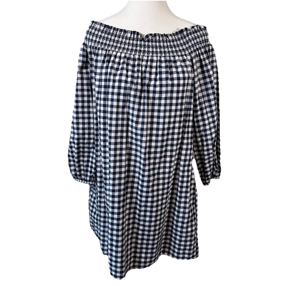 Abercrombie and fitch off‎ the shoulder gingham dress M  blue white Check Smock